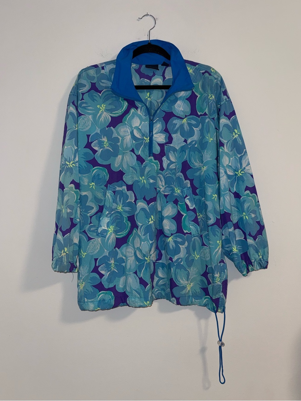 VTG 80s LizSport 1/4 Zip Hawaiian Floral Oversized Pull-Over Windbreaker Sz M